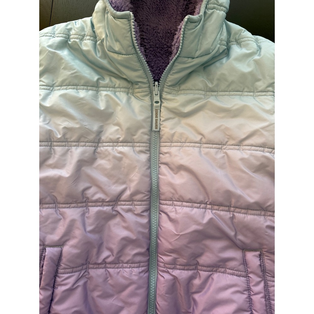Eddie Bauer Girls‎ Reversible Jacket Size M 10-12 Purple Ombré Cozy Fleece Lined - Picture 7 of 14